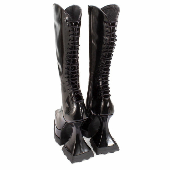 John Fluevog MUNSTER MAX MAGNOLIA ZIP-UP PLATFORM TALL BOOTS Size 8 - Picture 2 of 16